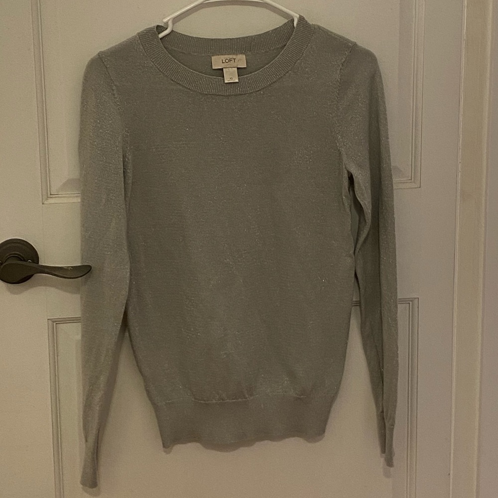 Sparkly grey long-sleeve top.